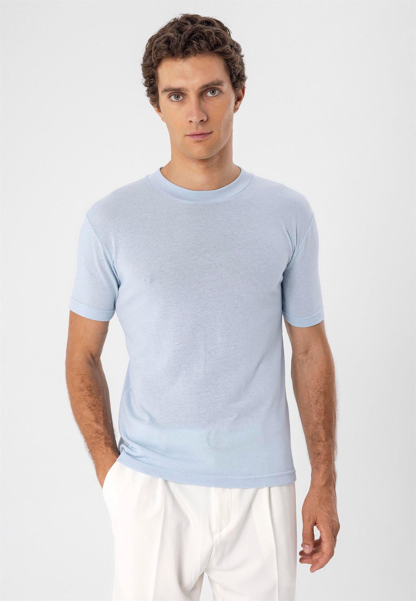 Men's Baby Blue Crew Neck Slim Fit T-Shirt