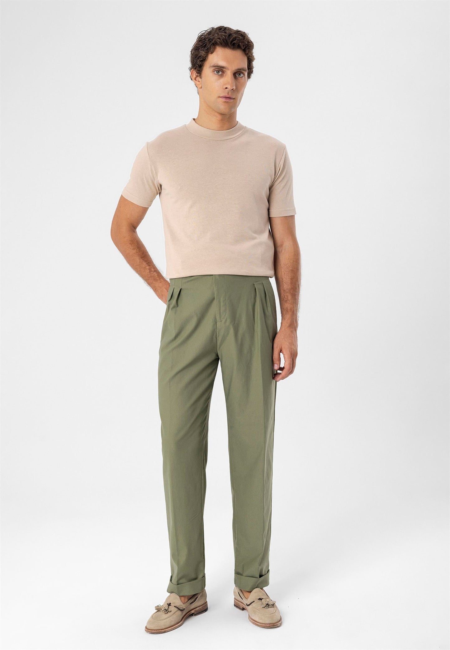 Men's Beige Crew Neck Slim Fit T-Shirt