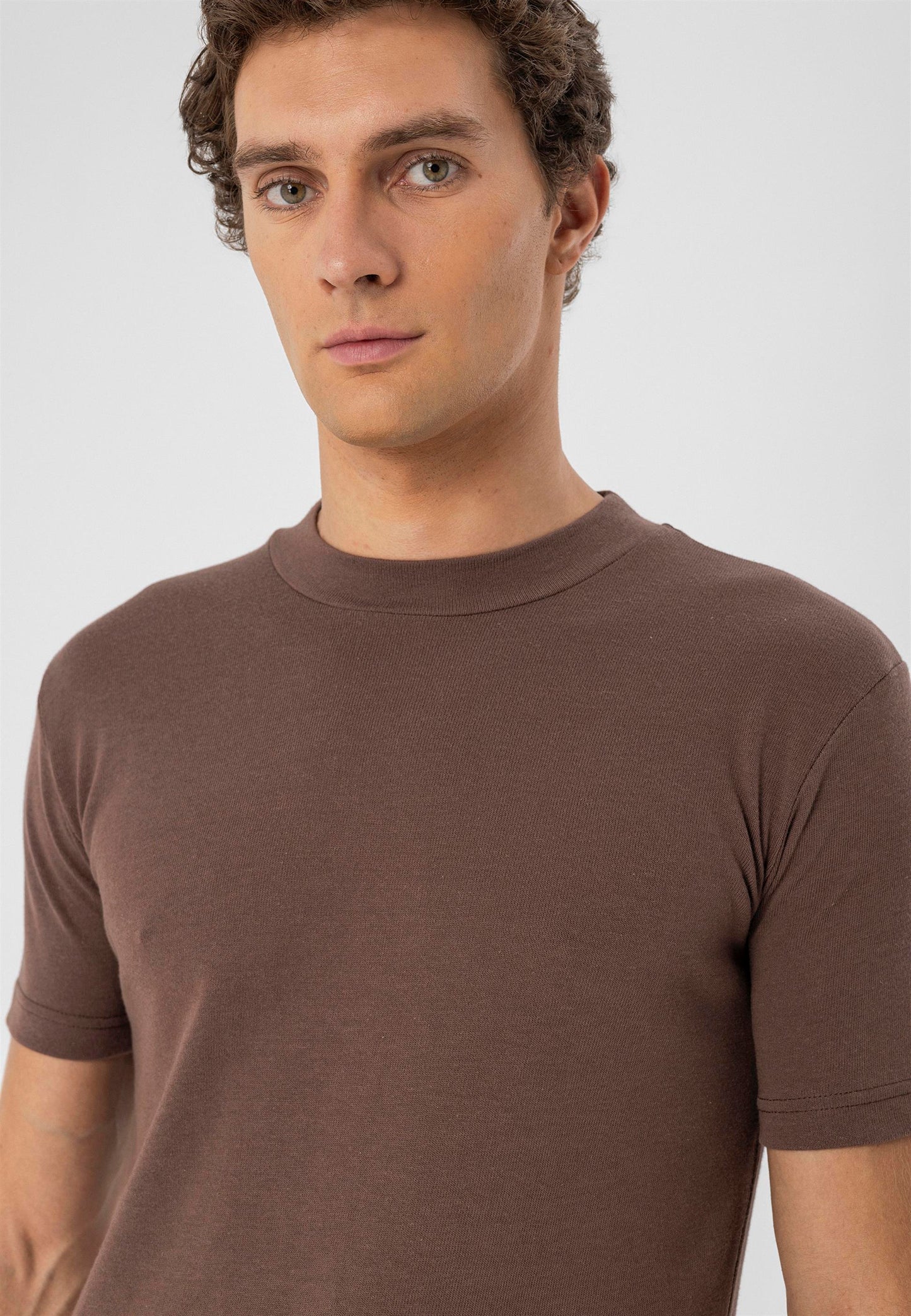 Men's Brown Crew Neck Slim Fit T-Shirt