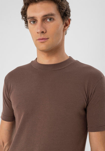 Men's Brown Crew Neck Slim Fit T-Shirt