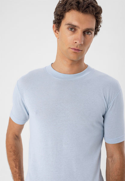 Men's Baby Blue Crew Neck Slim Fit T-Shirt