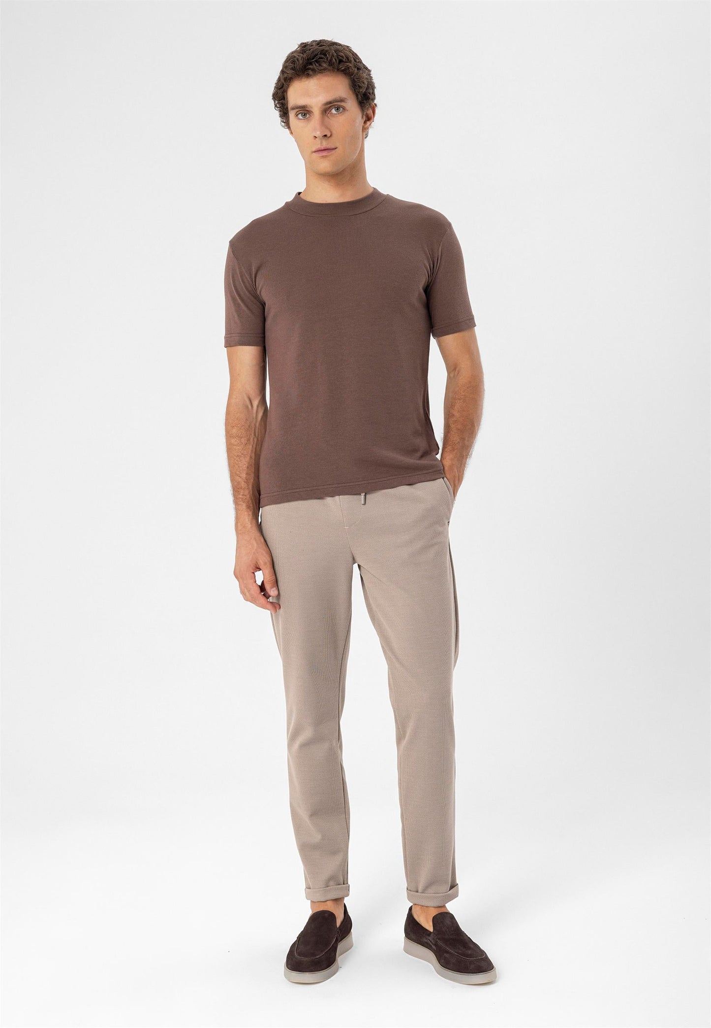 Men's Brown Crew Neck Slim Fit T-Shirt