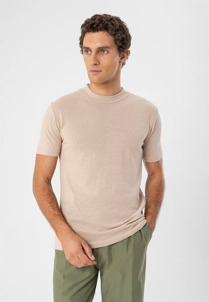 Men's Beige Crew Neck Slim Fit T-Shirt