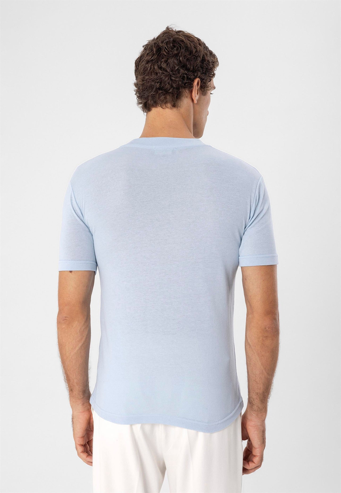 Men's Baby Blue Crew Neck Slim Fit T-Shirt