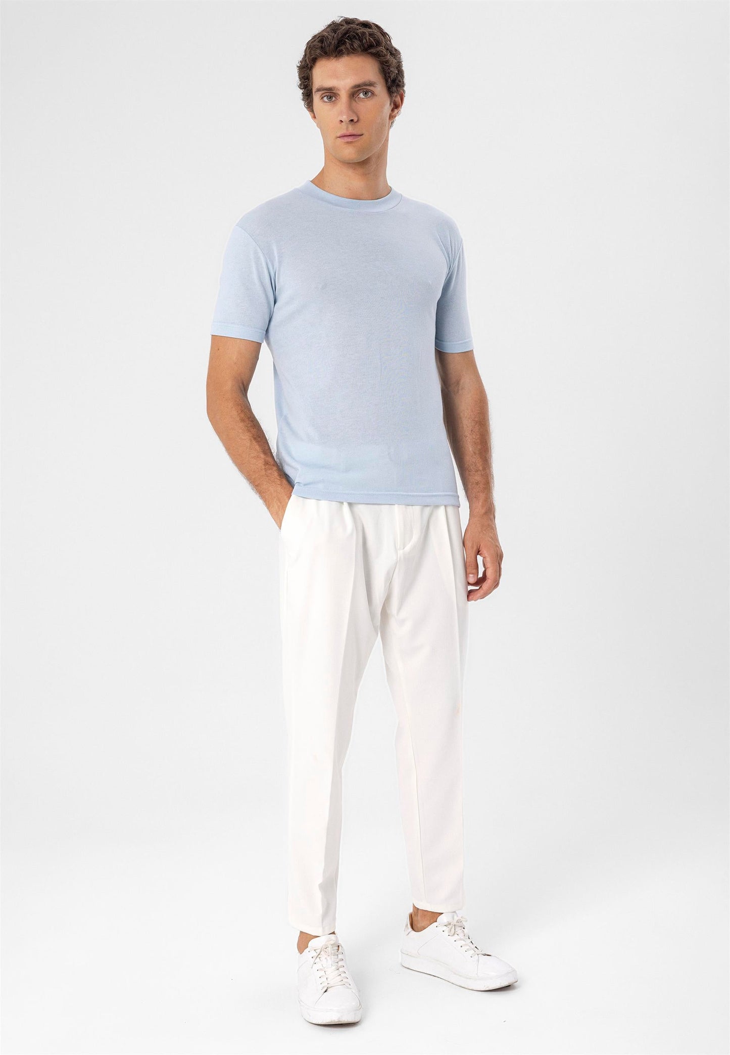 Men's Baby Blue Crew Neck Slim Fit T-Shirt