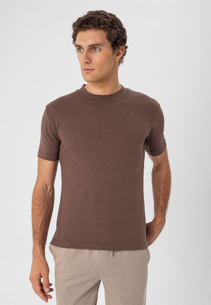Men's Brown Crew Neck Slim Fit T-Shirt