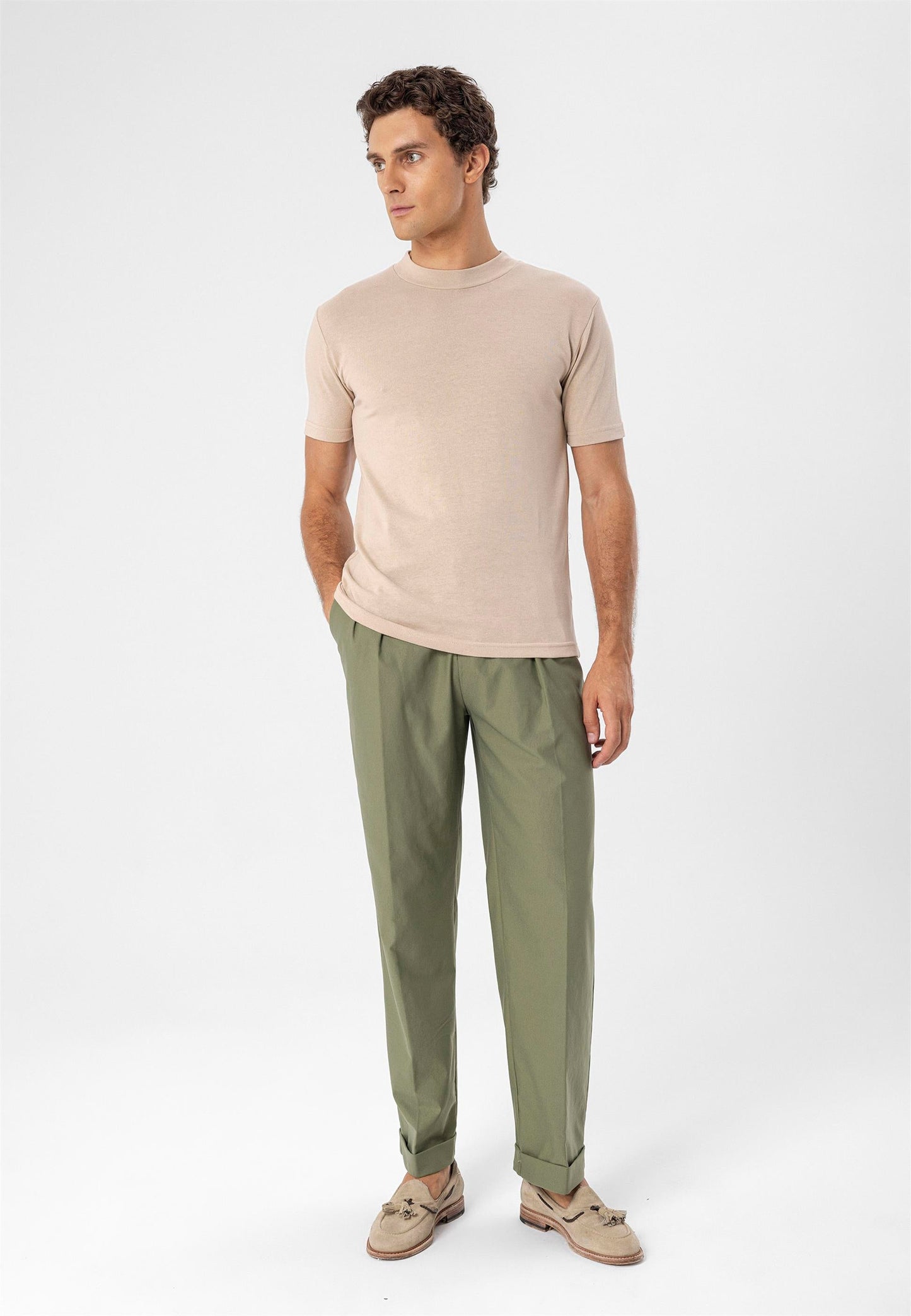 Men's Beige Crew Neck Slim Fit T-Shirt