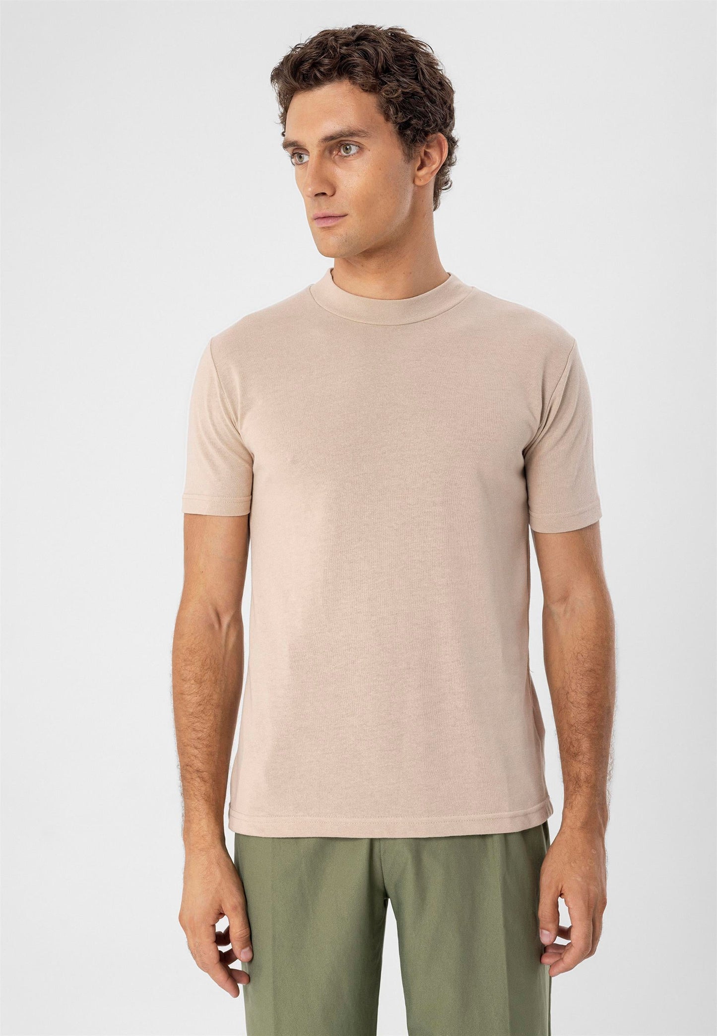 Men's Beige Crew Neck Slim Fit T-Shirt