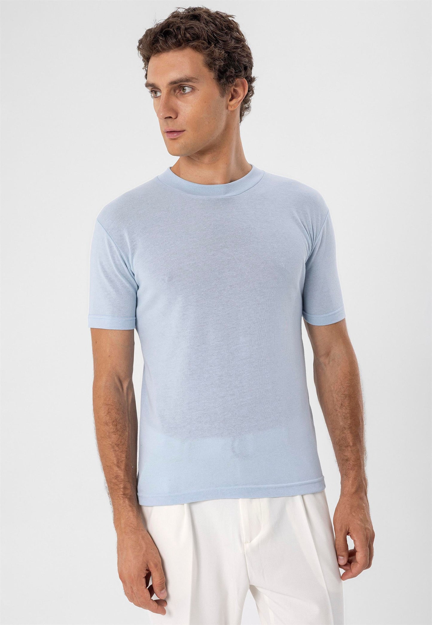 Men's Baby Blue Crew Neck Slim Fit T-Shirt