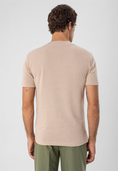 Men's Beige Crew Neck Slim Fit T-Shirt