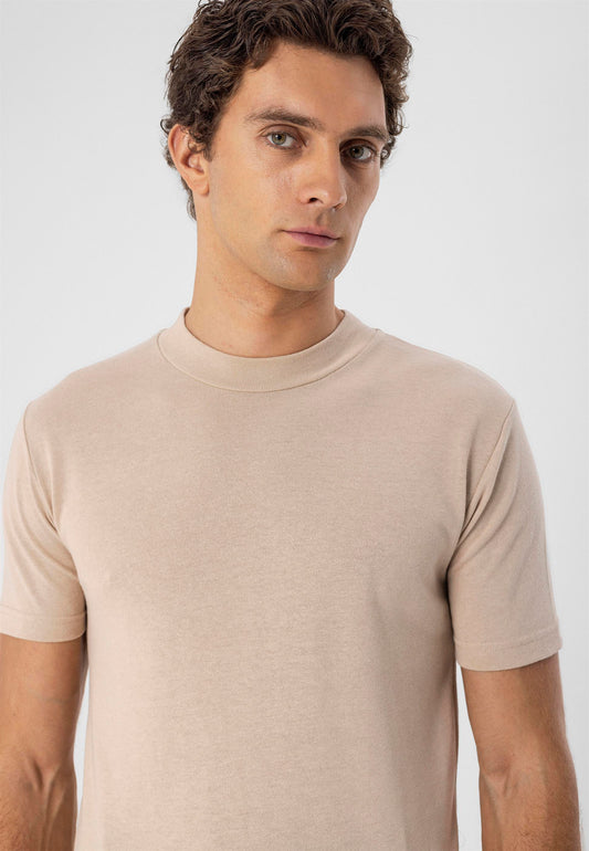 Men's Beige Crew Neck Slim Fit T-Shirt
