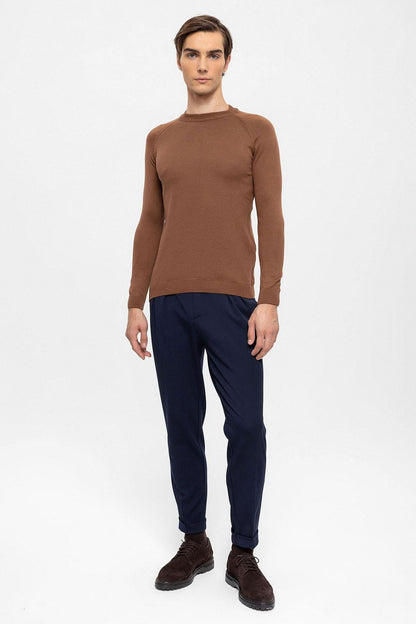 KOALA SYDNEY Men's Brown Crew Neck Slim Fit Knitwear Sweater