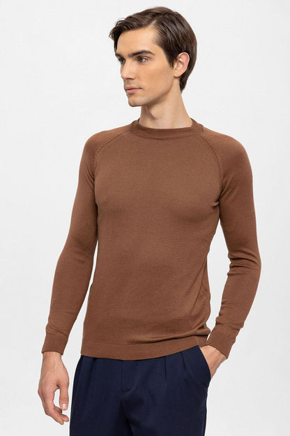 KOALA SYDNEY Men's Brown Crew Neck Slim Fit Knitwear Sweater
