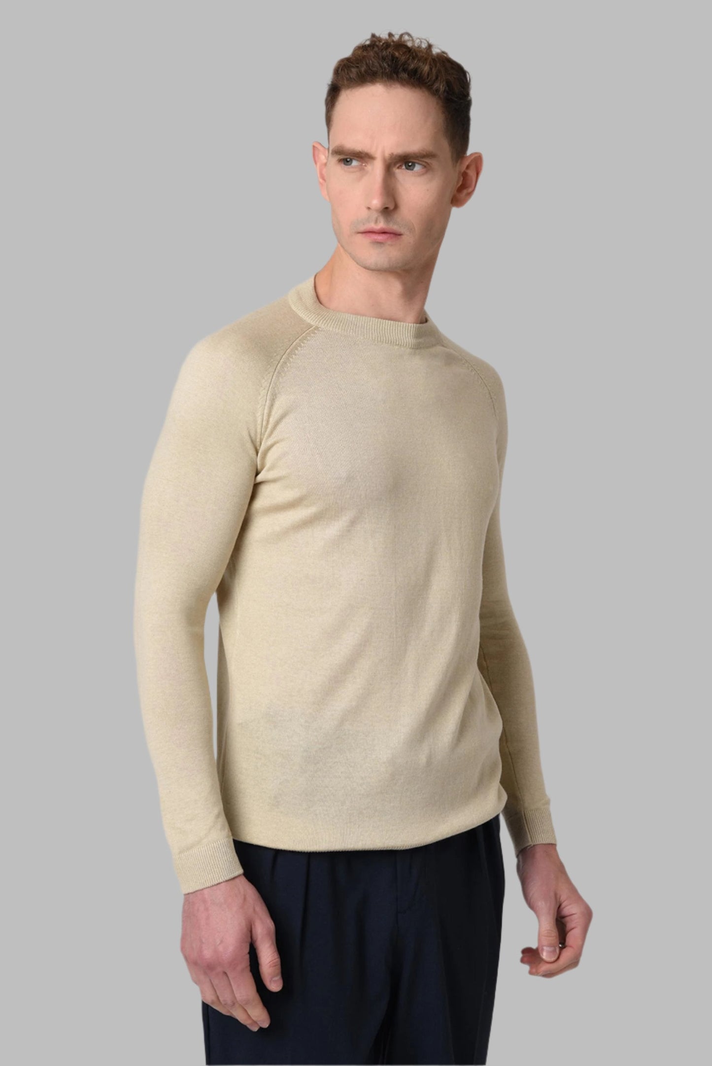 KOALA SYDNEY  Men's Stone Crew Neck Slim Fit Knitwear Sweater -