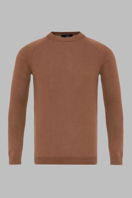 KOALA SYDNEY Men's Brown Crew Neck Slim Fit Knitwear Sweater