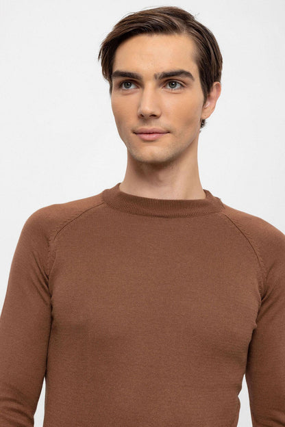 KOALA SYDNEY Men's Brown Crew Neck Slim Fit Knitwear Sweater