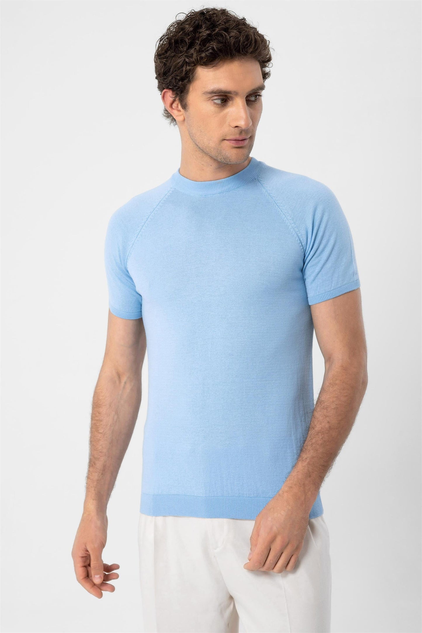 KOALA SYDNEY  Men's Baby Blue Crew Neck Knitwear T-Shirt -
