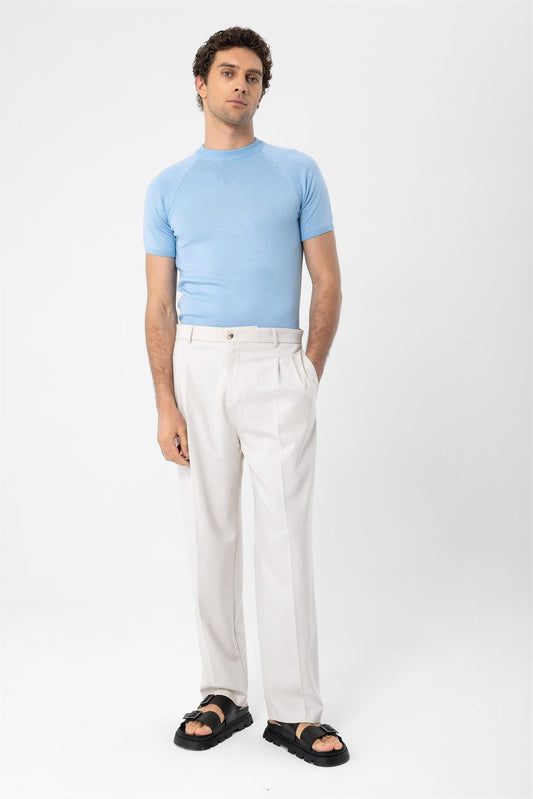 Men's Baby Blue Crew Neck Knitwear T-Shirt