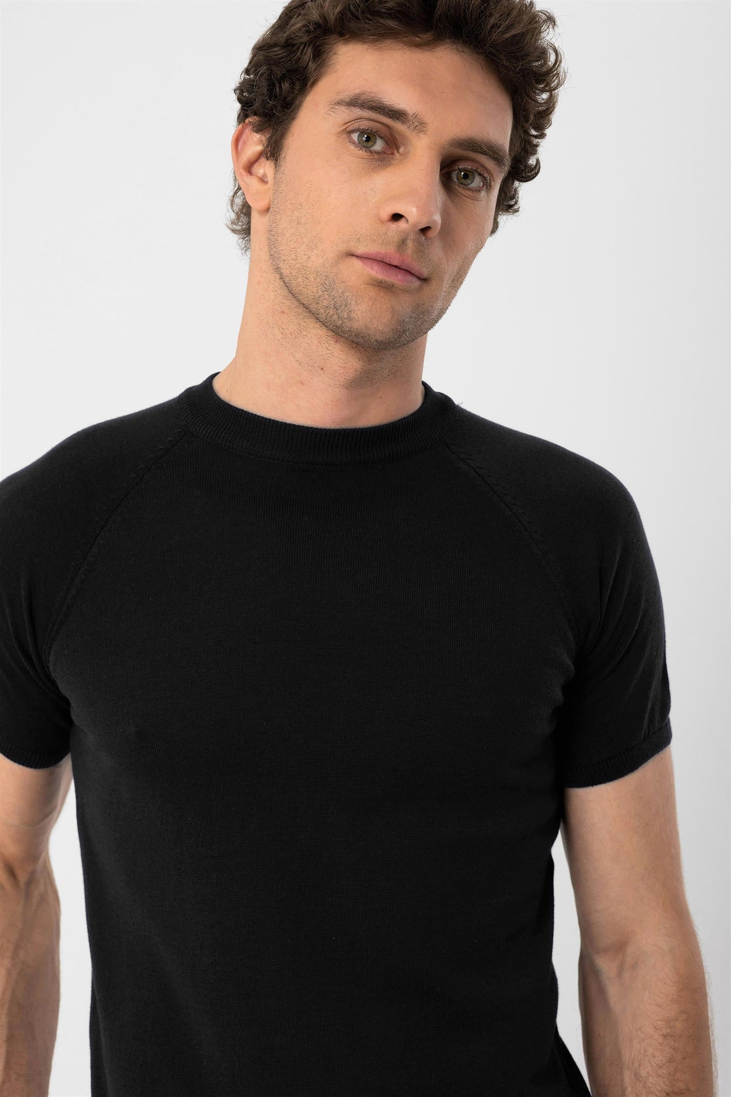 Men's Black Crew Neck Knitwear T-Shirt