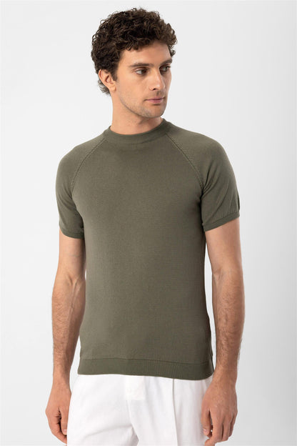 KOALA SYDNEY Men's Light Khaki Crew Neck Knitwear T-Shirt