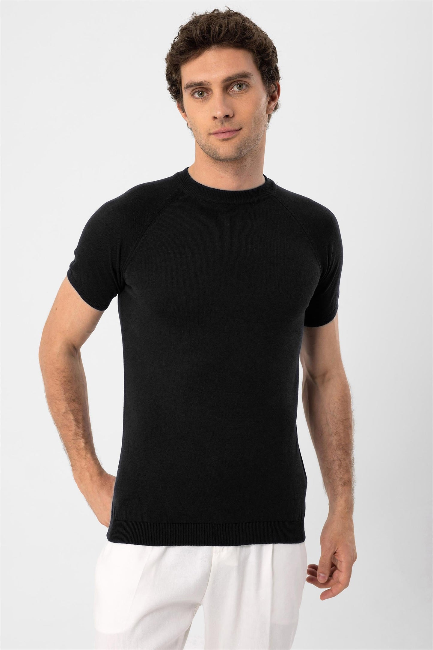 Men's Black Crew Neck Knitwear T-Shirt