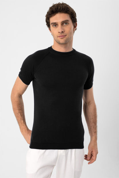 Men's Black Crew Neck Knitwear T-Shirt