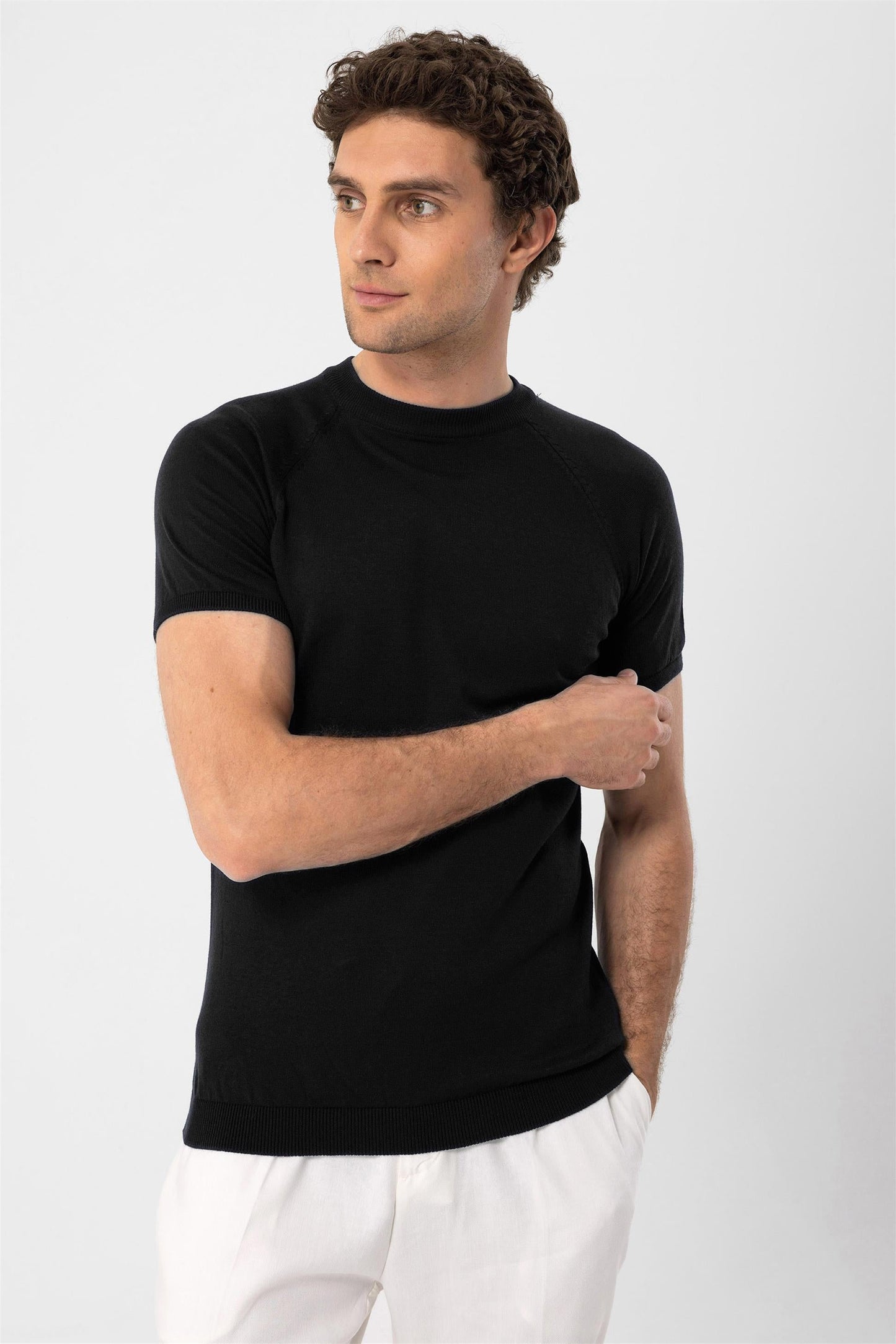 Men's Black Crew Neck Knitwear T-Shirt