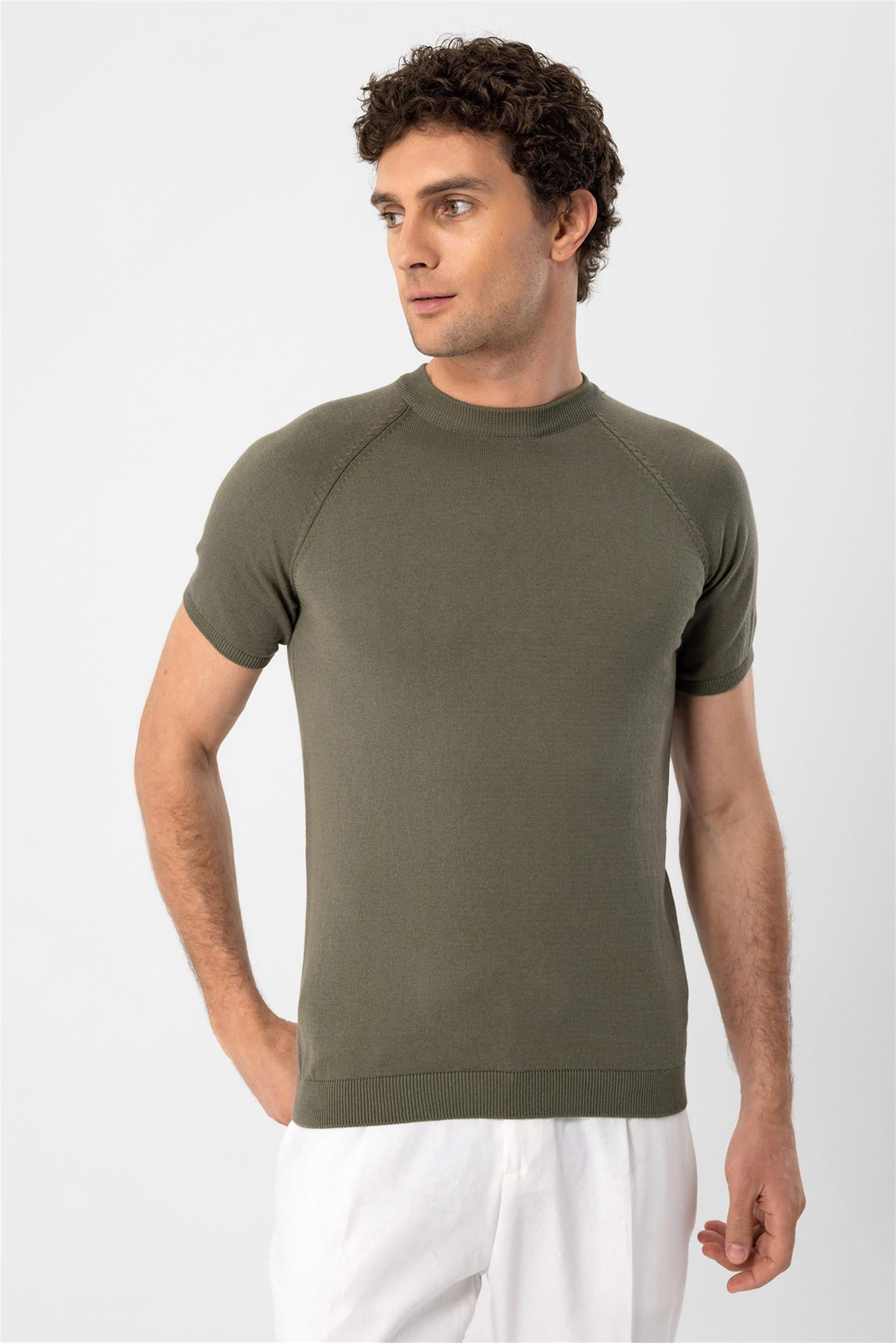 KOALA SYDNEY Men's Light Khaki Crew Neck Knitwear T-Shirt