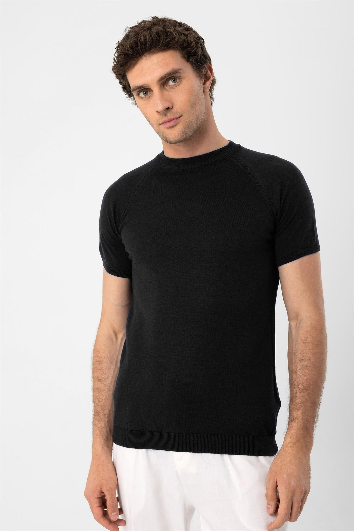 Men's Black Crew Neck Knitwear T-Shirt