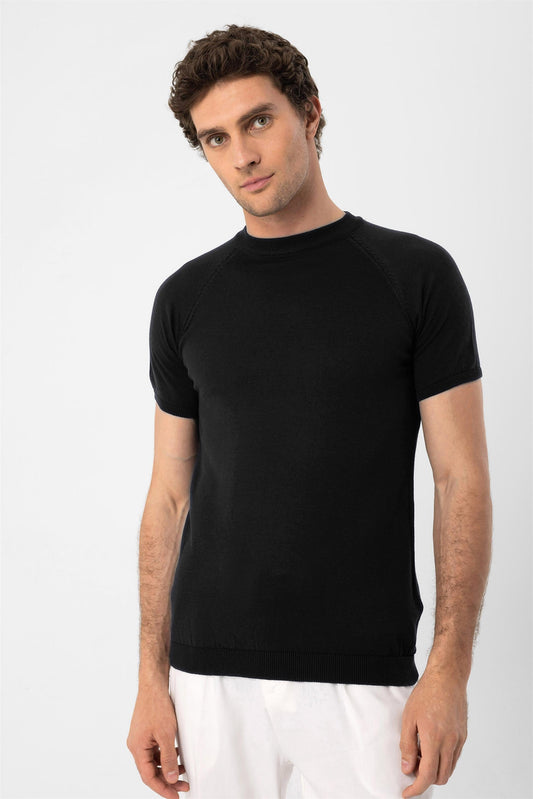 Men's Black Crew Neck Knitwear T-Shirt