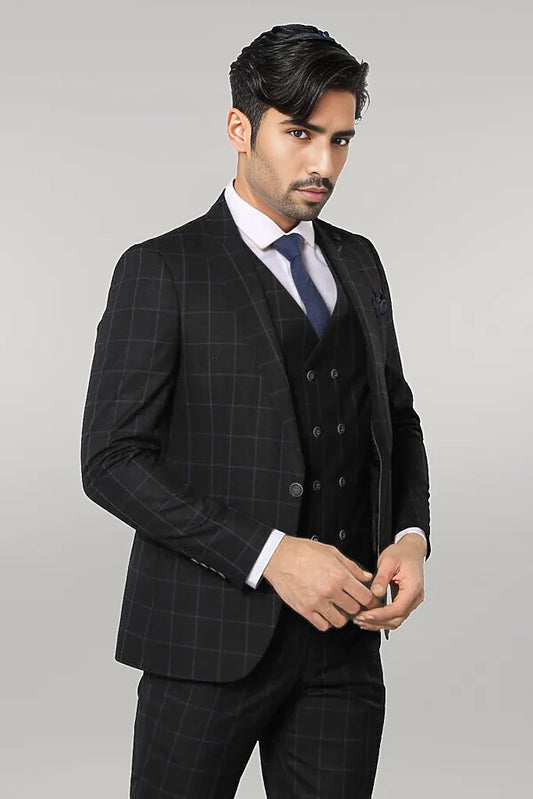 KOALA SYDNEY  Black Checked 3 Piece Linen Suit |