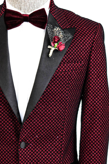 KOALA SYDNEY  Black Patterned Over Burgundy Men Singer Tuxedo Blazer -
