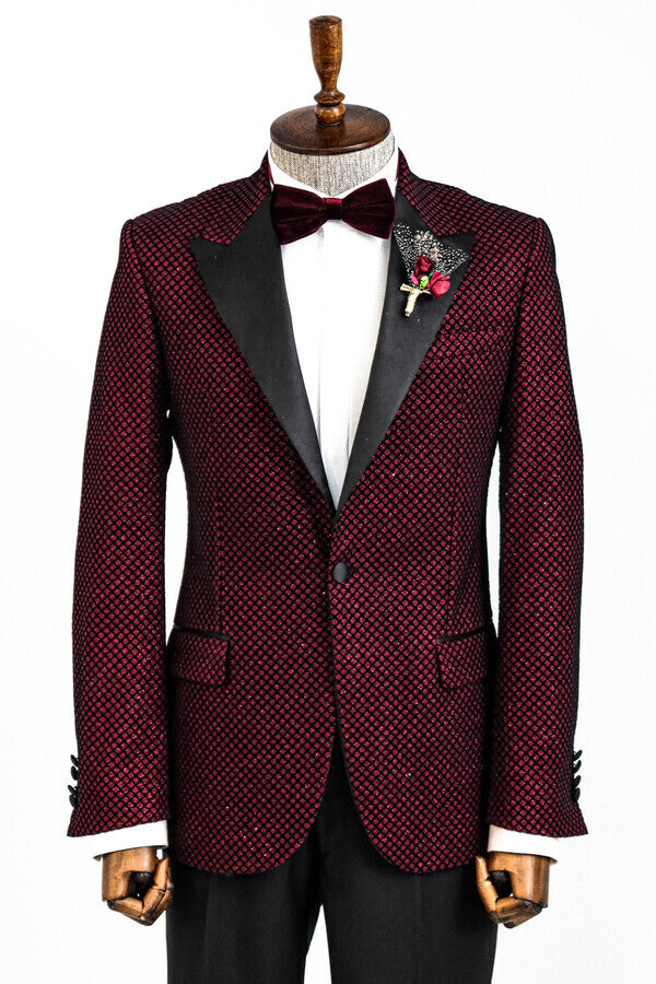 KOALA SYDNEY  Black Patterned Over Burgundy Men Singer Tuxedo Blazer -