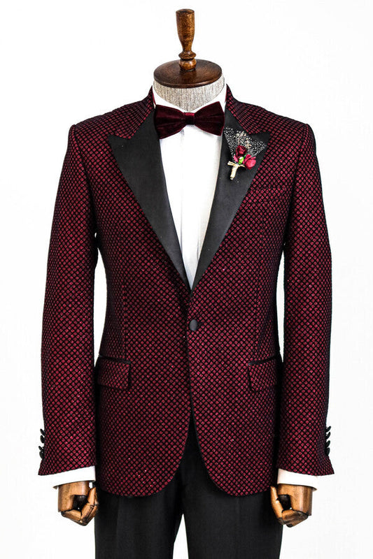 KOALA SYDNEY  Black Patterned Over Burgundy Men Singer Tuxedo Blazer -