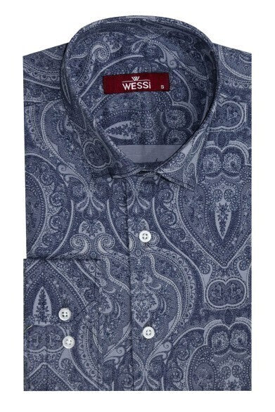 Blue Patterned Slim Fit Men's Shirt -