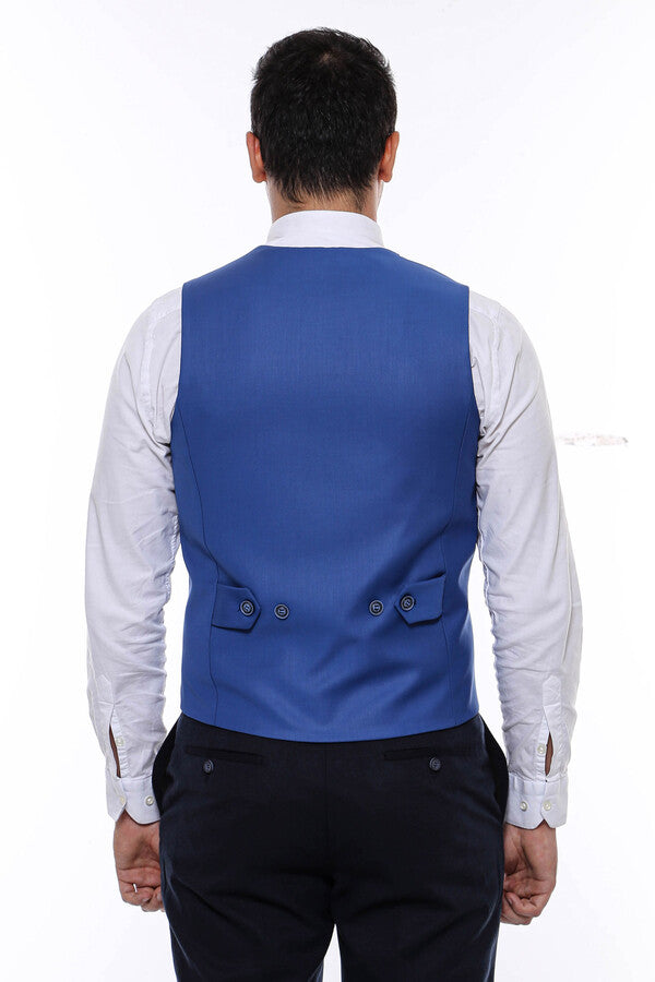 Blue Plain Collared Men's Vest