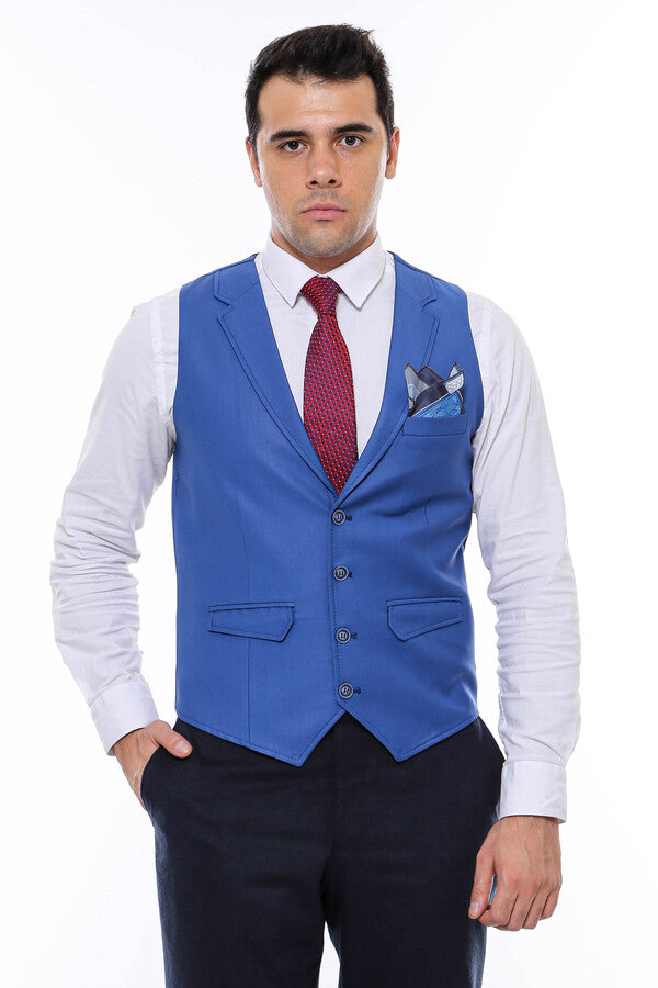 Blue Plain Collared Men's Vest