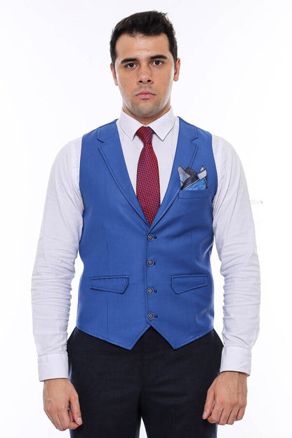 Blue Plain Collared Men's Vest