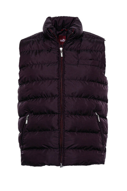 Quilted Zippered Burgundy Men Down Vest