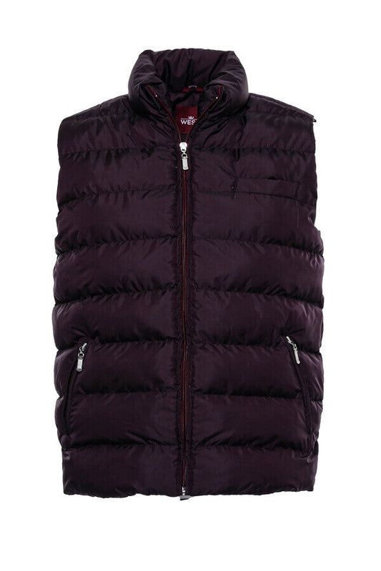 Quilted Zippered Burgundy Men Down Vest