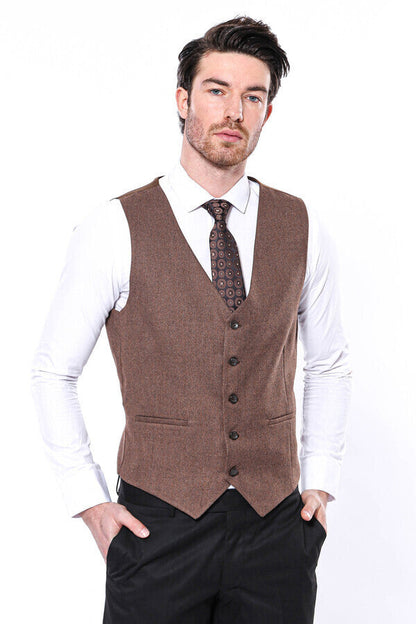 V Neck Brown Men Vest