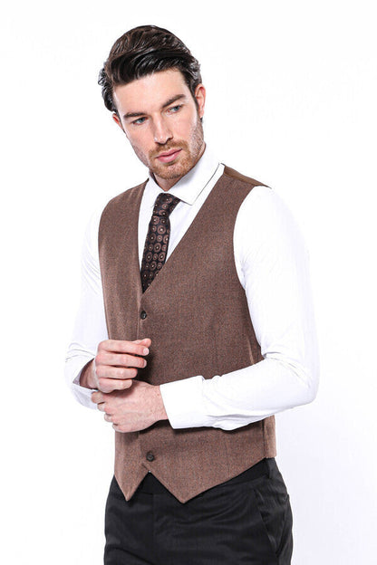 V Neck Brown Men Vest