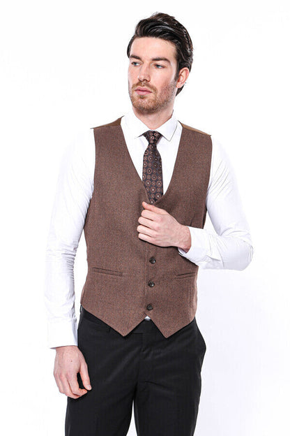 V Neck Brown Men Vest