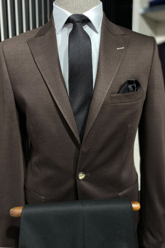 Brown Plain Slim-Fit Jacket -