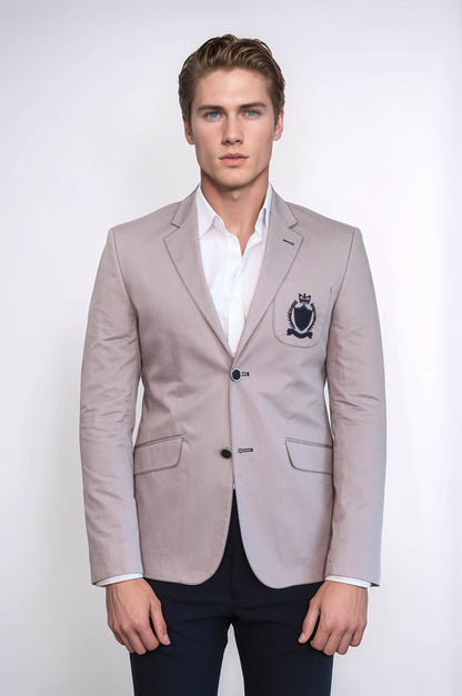 2 Buttons 3 Pockets Crested Cotton Light Pink Jacket