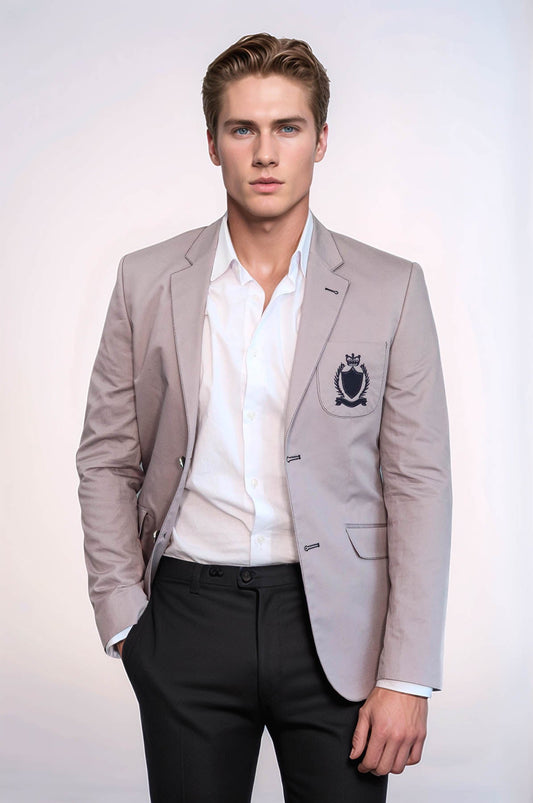 2 Buttons 3 Pockets Crested Cotton Light Pink Jacket