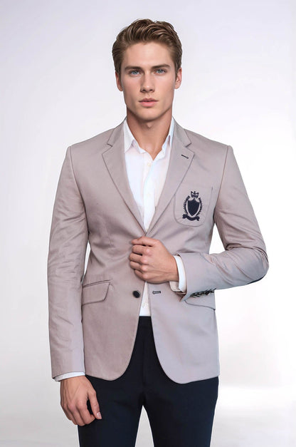 2 Buttons 3 Pockets Crested Cotton Light Pink Jacket