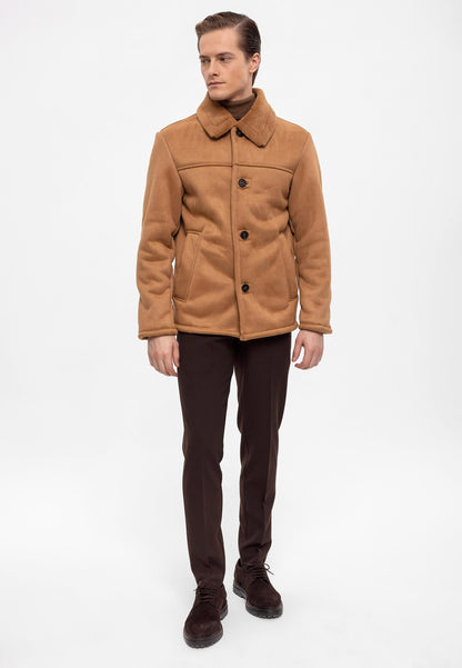 Camel Suede Jacket with Lining Detail