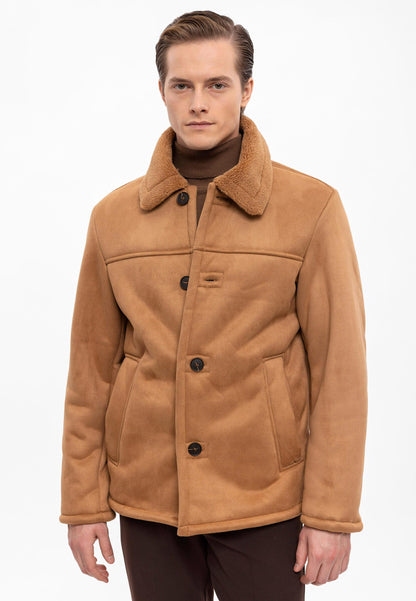 Camel Suede Jacket with Lining Detail