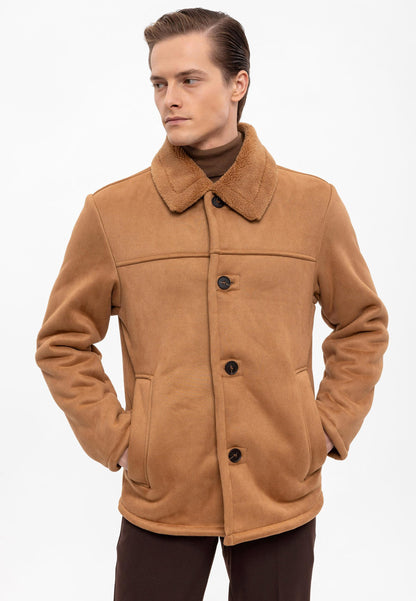 Camel Suede Jacket with Lining Detail
